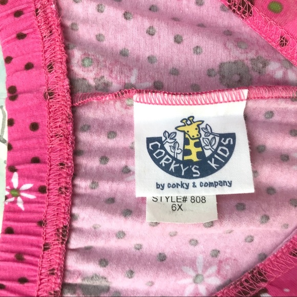 Corkys Kids Pink Green Brown White Flowers Ruffled Bottom Polka Dot Floral Pants - Picture 7 of 12